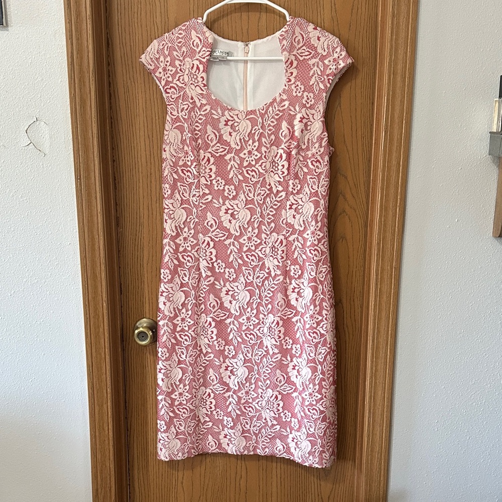 Kay Unger Pink and White Floral Midi Dress